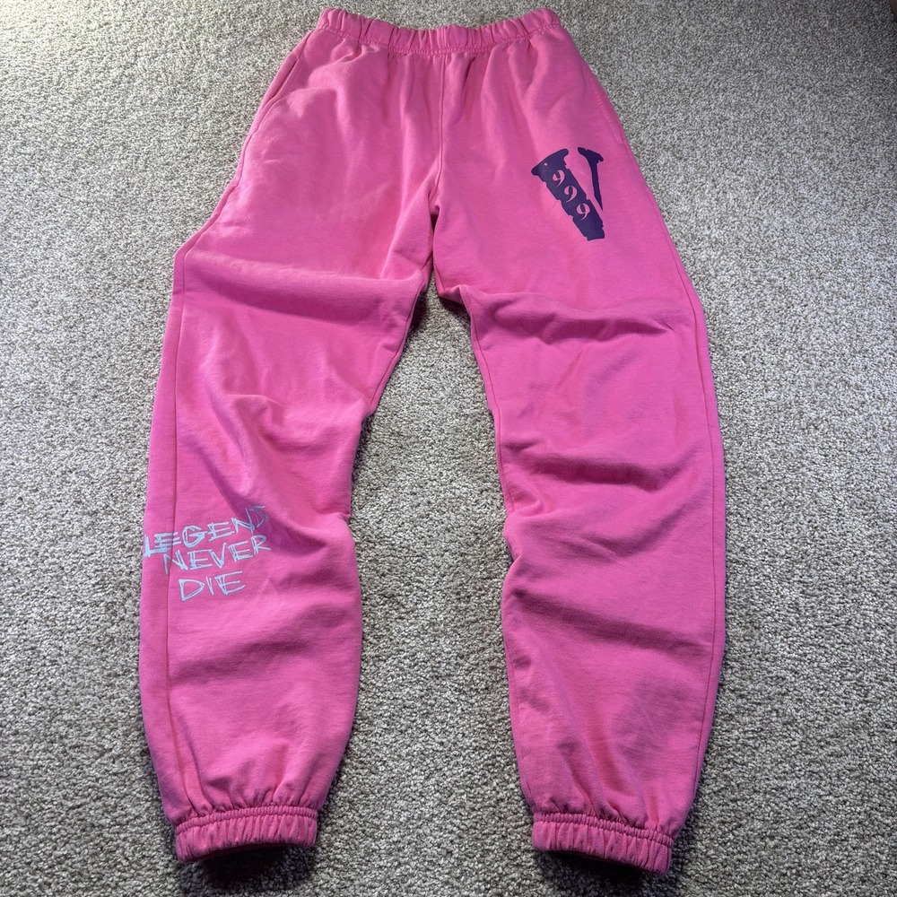VLONE Sweatpants Mens Small Pink Fleece‎ Legends Never Die 999 Graphic Joggers